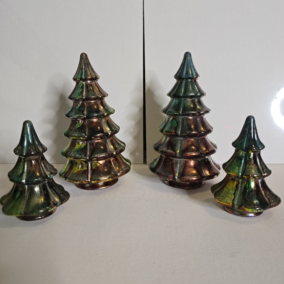 4 HANDCRAFTED Upcycled Green Brown Holiday Trees HANDPAINTED Tabletop Art Decor - Picture 3 of 15